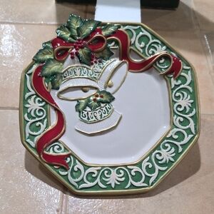 Fitz and Floyd Holiday Decorative Plate with Red and Green Accents